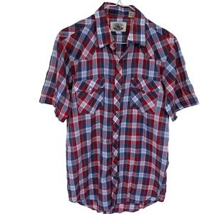Cheyenne Outfitters Pearl Snap Western Shirt Medium Mens Plaid Red Blue Cowboy